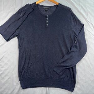 John Varvatos USA Luxe 100% Linen Henley Sweater Navy Blue XL